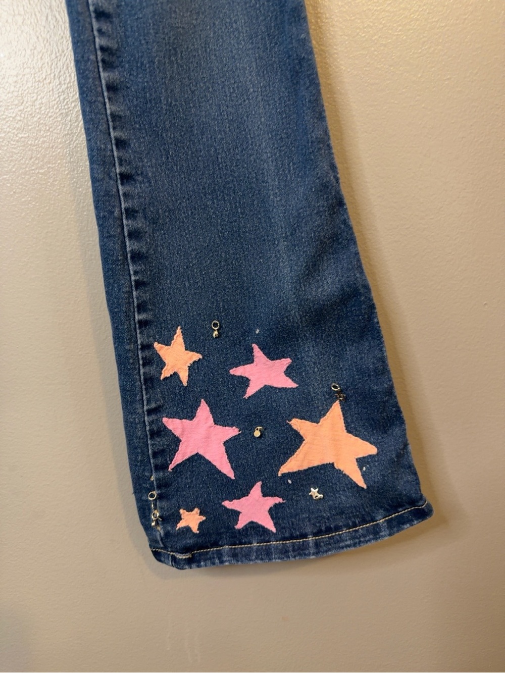 Jack David Juniors Size 5 Flare Jeans Star Embroidered Painted Stretch Denim - Picture 5 of 10